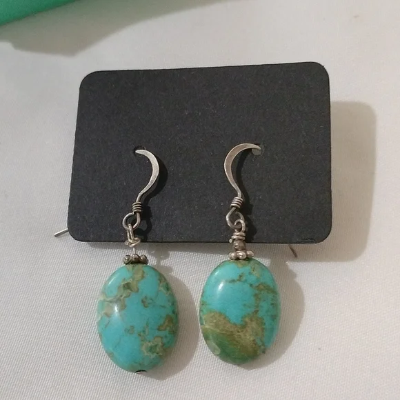Sterling Silver+ Turquoise Earrings on French Wires - Picture 3 of 6